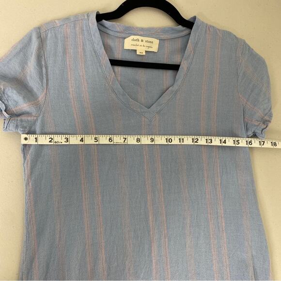 Anthropologie Cloth & Stone Blue Pink Striped Linen Blend T-Shirt Dress XS - Picture 5 of 9